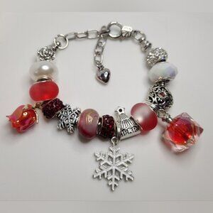Elegant Silver and Red Charm Bracelet